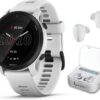 Wearable4U Garmin Forerunner 945 LTE Premium GPS Running/Triathlon Multisport 44 mm Smartwatch with LTE Connectivity, Whitestone White Earbuds Power Bundle