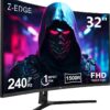 Z-Edge 32-inch Curved Gaming Monitor 16:9 1920x1080 240Hz 1ms Frameless LED Gaming Monitor, UG32P AMD Freesync Premium Display Port HDMI